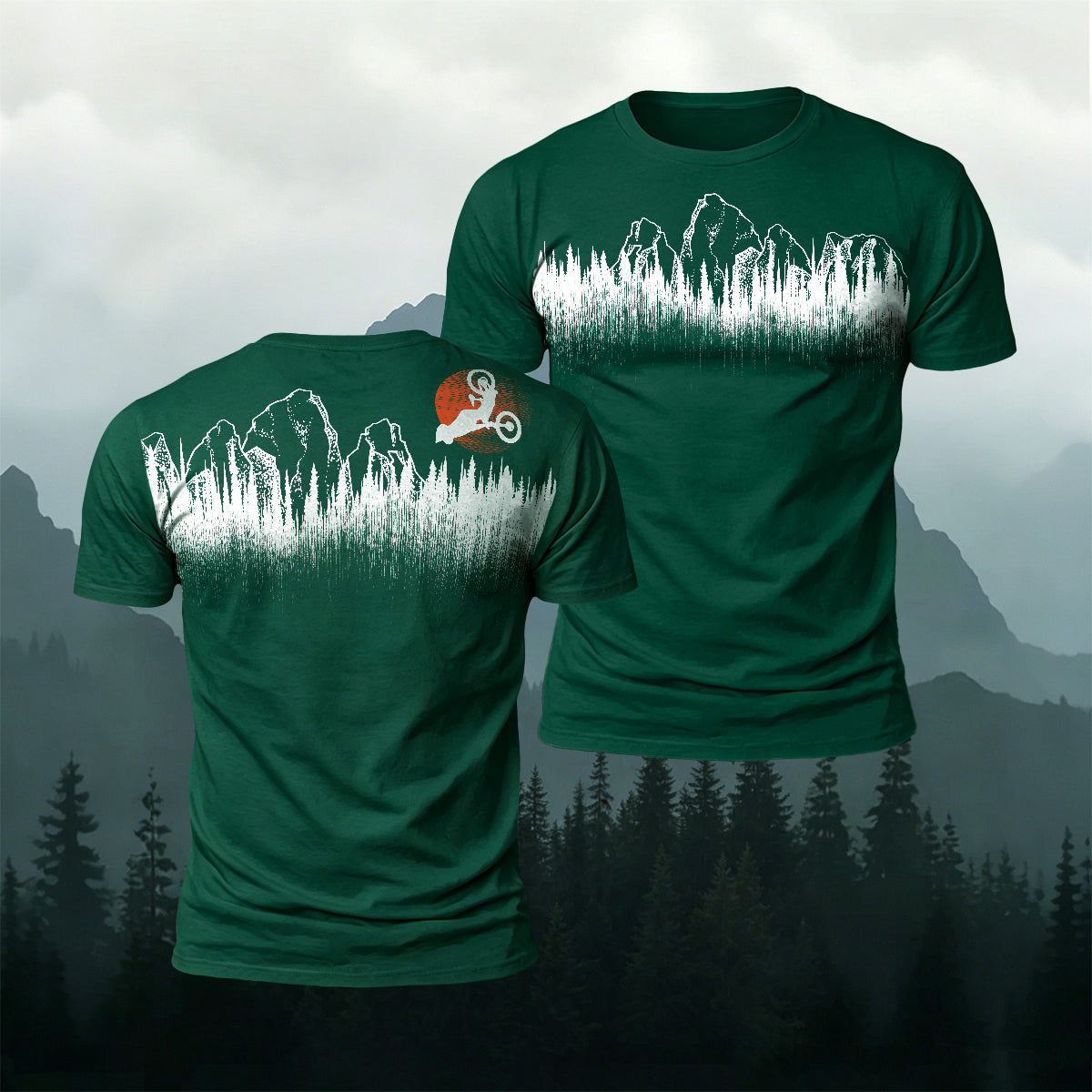 Mountain Biking Print Natural Casual T-Shirt