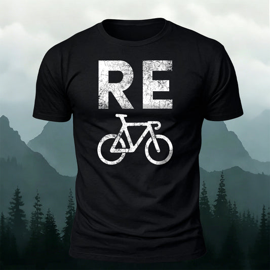 100% Cotton Vintage Cycling Pattern Casual T-Shirt