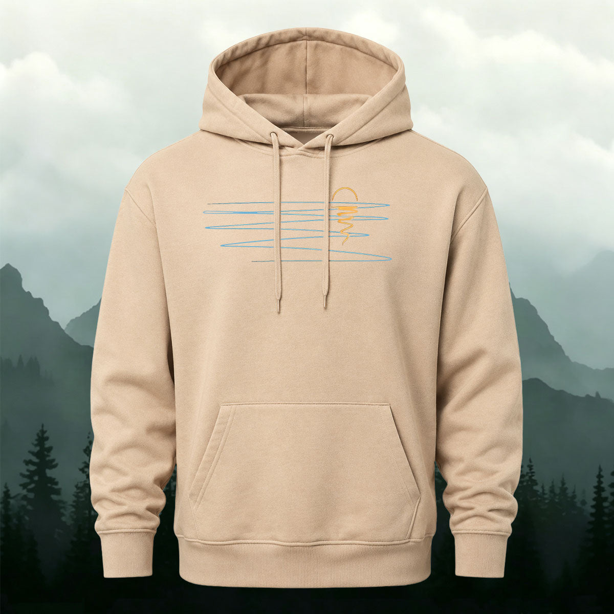Cotton Blend Wave Geometric Print Casual Hoodie