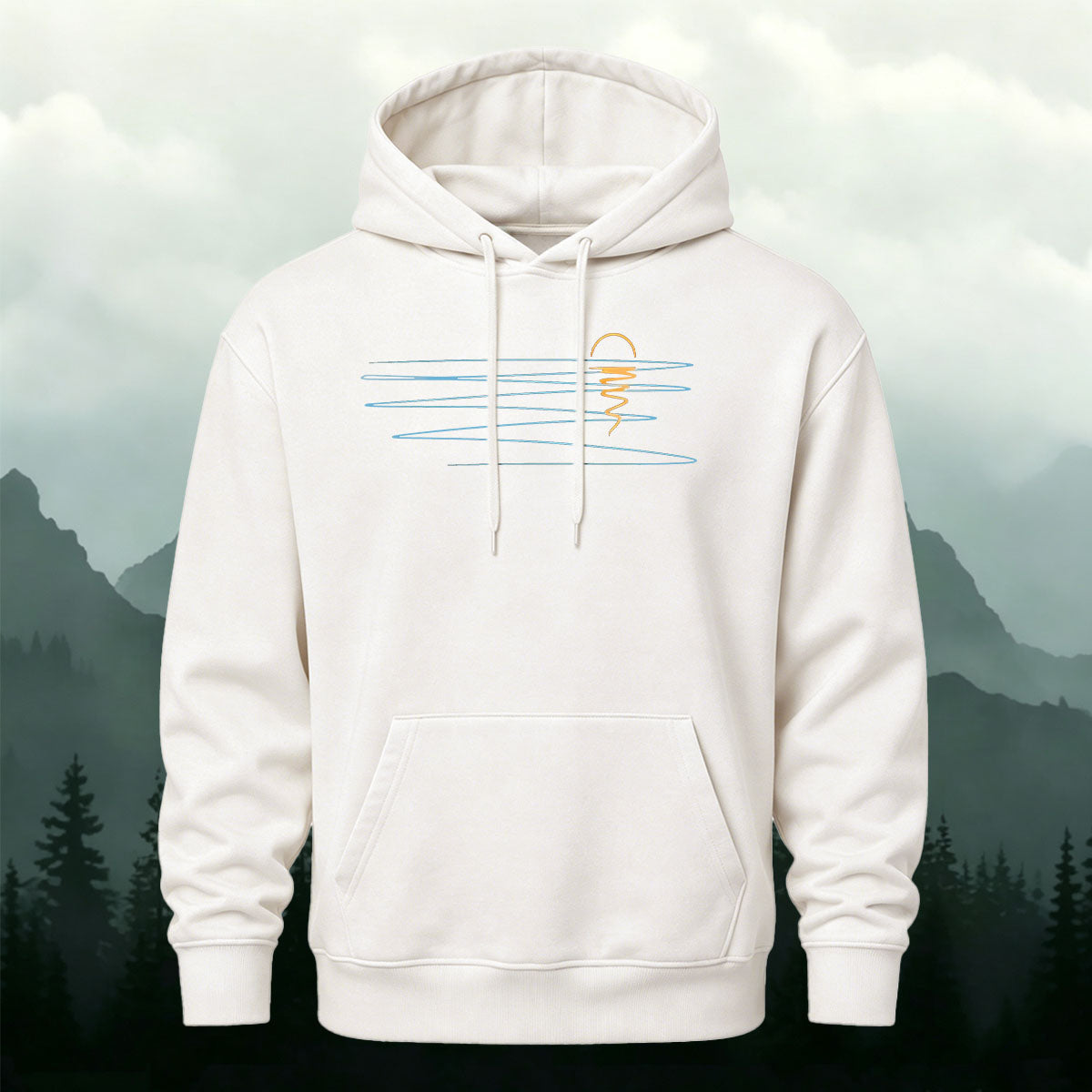 Cotton Blend Wave Geometric Print Casual Hoodie