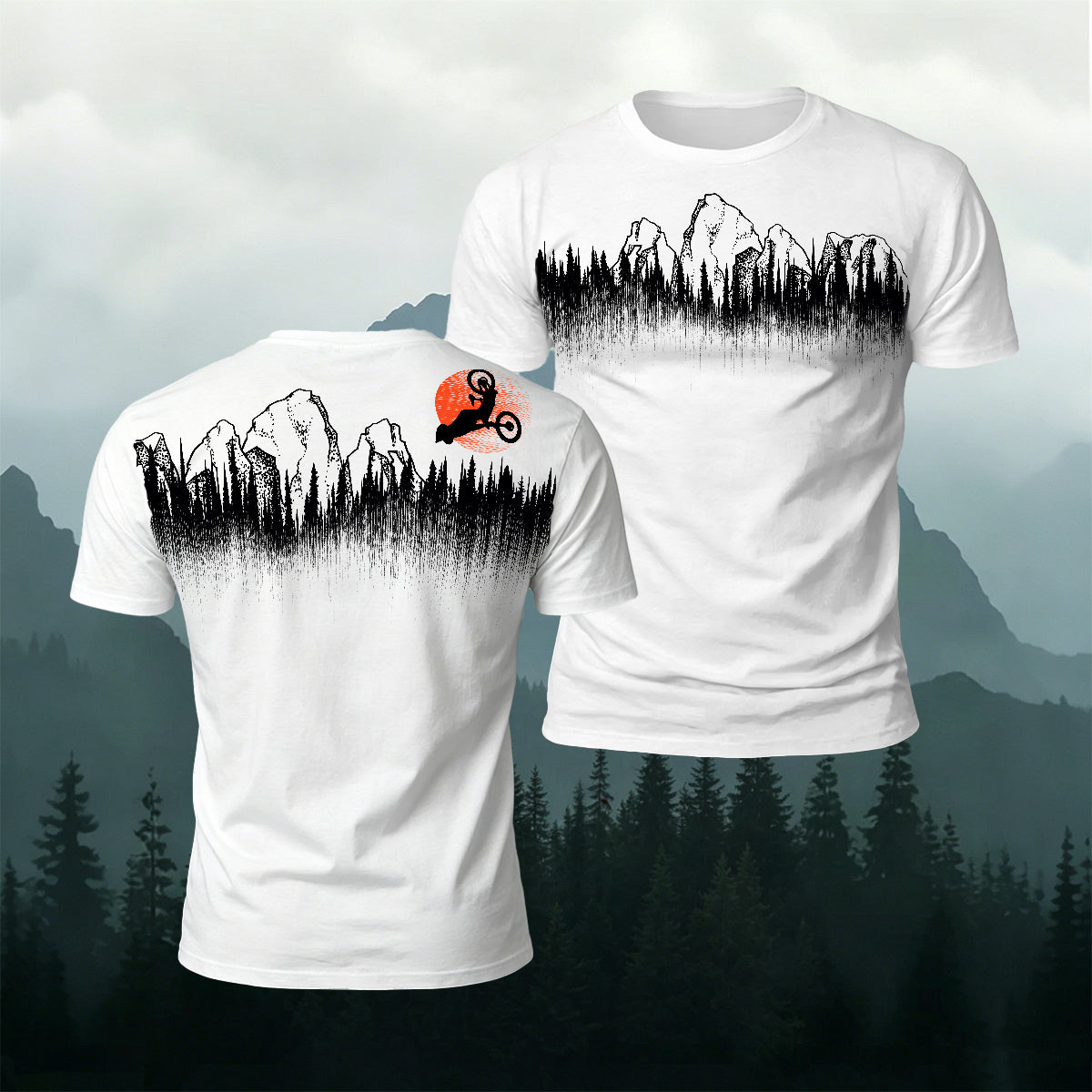 Mountain Biking Print Natural Casual T-Shirt