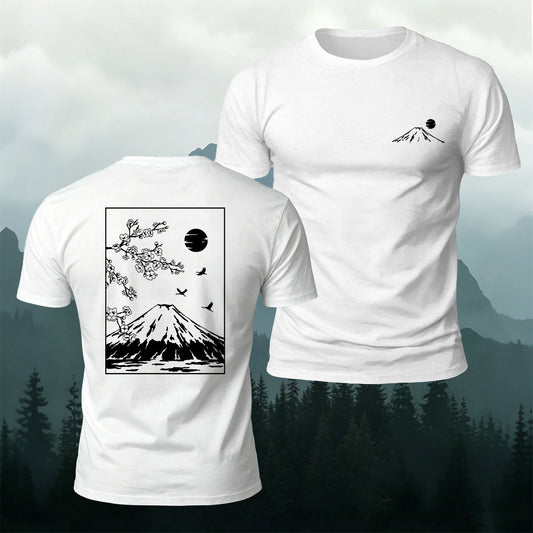 Cotton Fuji Cherry Blossom Graphic Casual T-Shirt