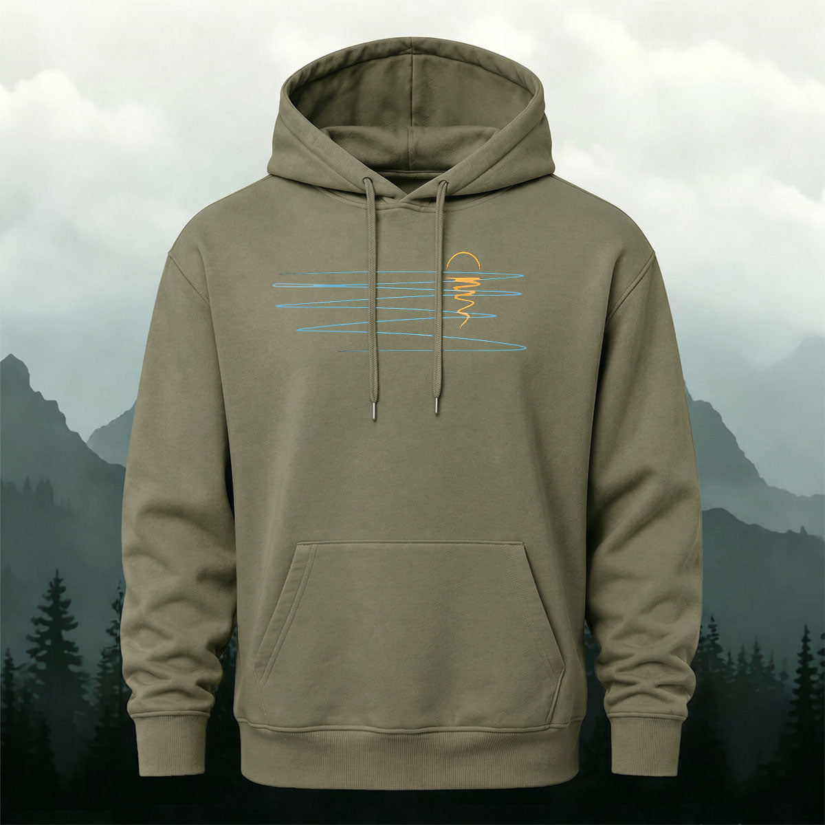 Cotton Blend Wave Geometric Print Casual Hoodie