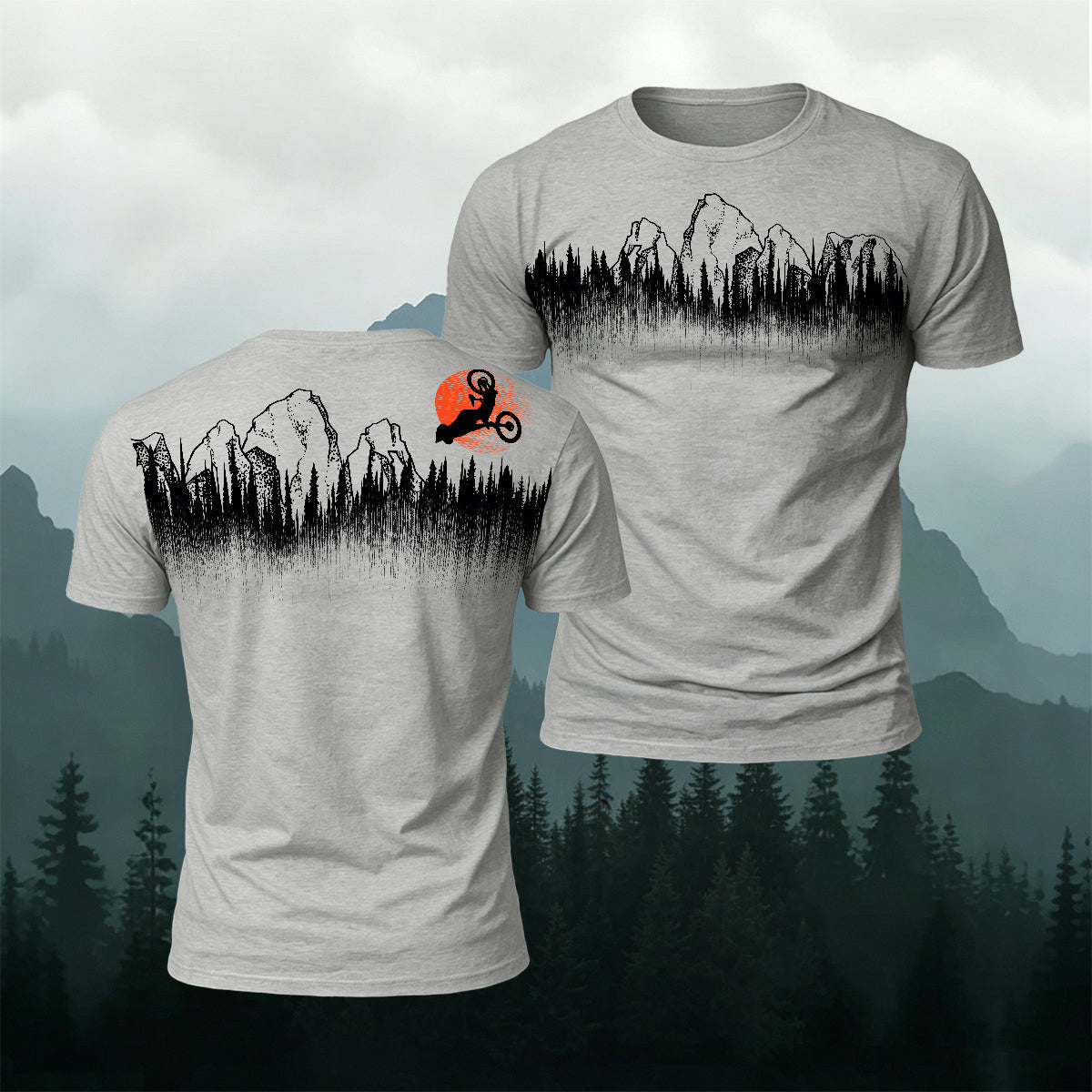 Mountain Biking Print Natural Casual T-Shirt