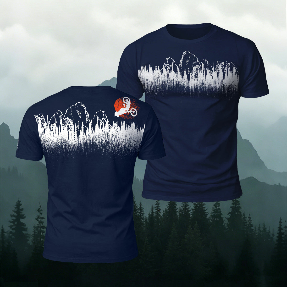 Mountain Biking Print Natural Casual T-Shirt