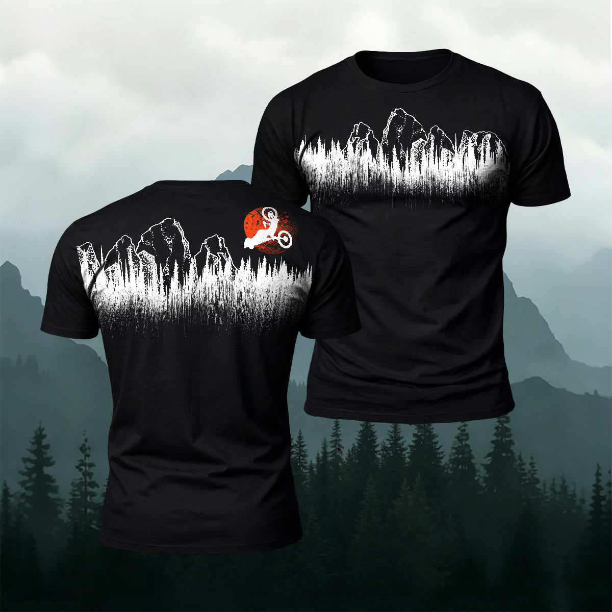 Mountain Biking Print Natural Casual T-Shirt