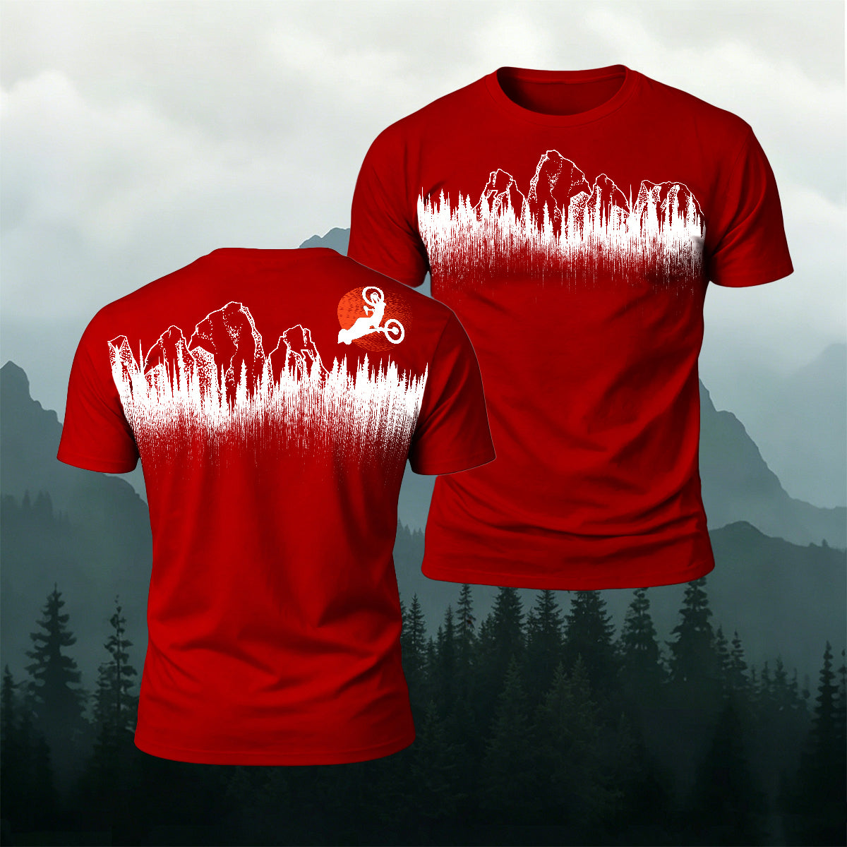 Mountain Biking Print Natural Casual T-Shirt