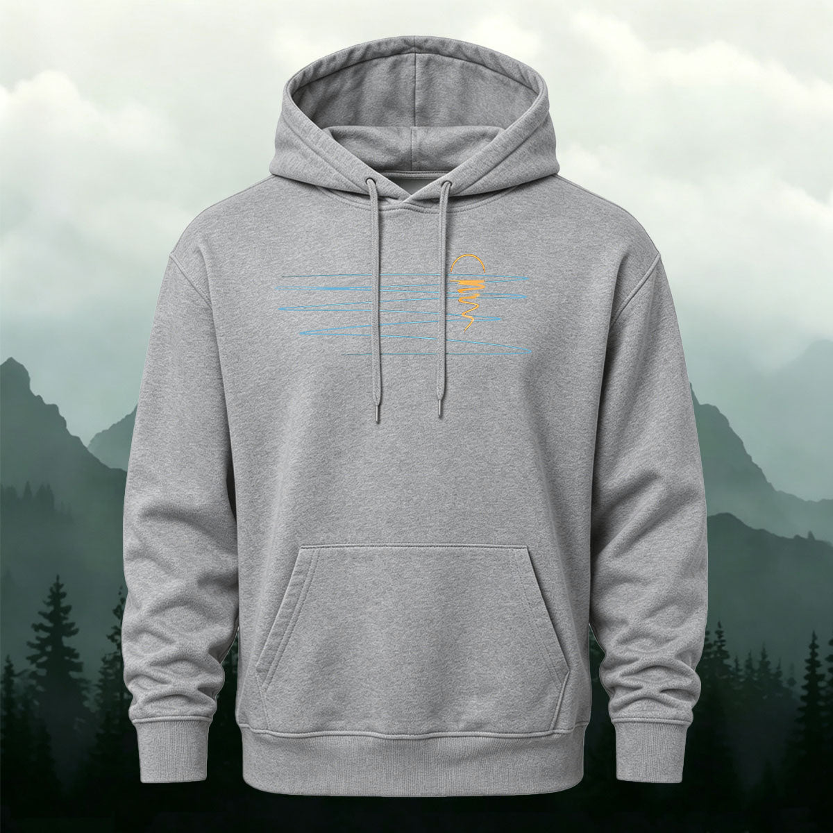 Cotton Blend Wave Geometric Print Casual Hoodie