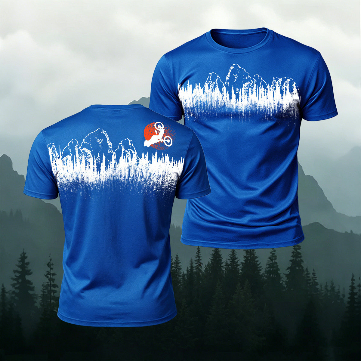 Mountain Biking Print Natural Casual T-Shirt