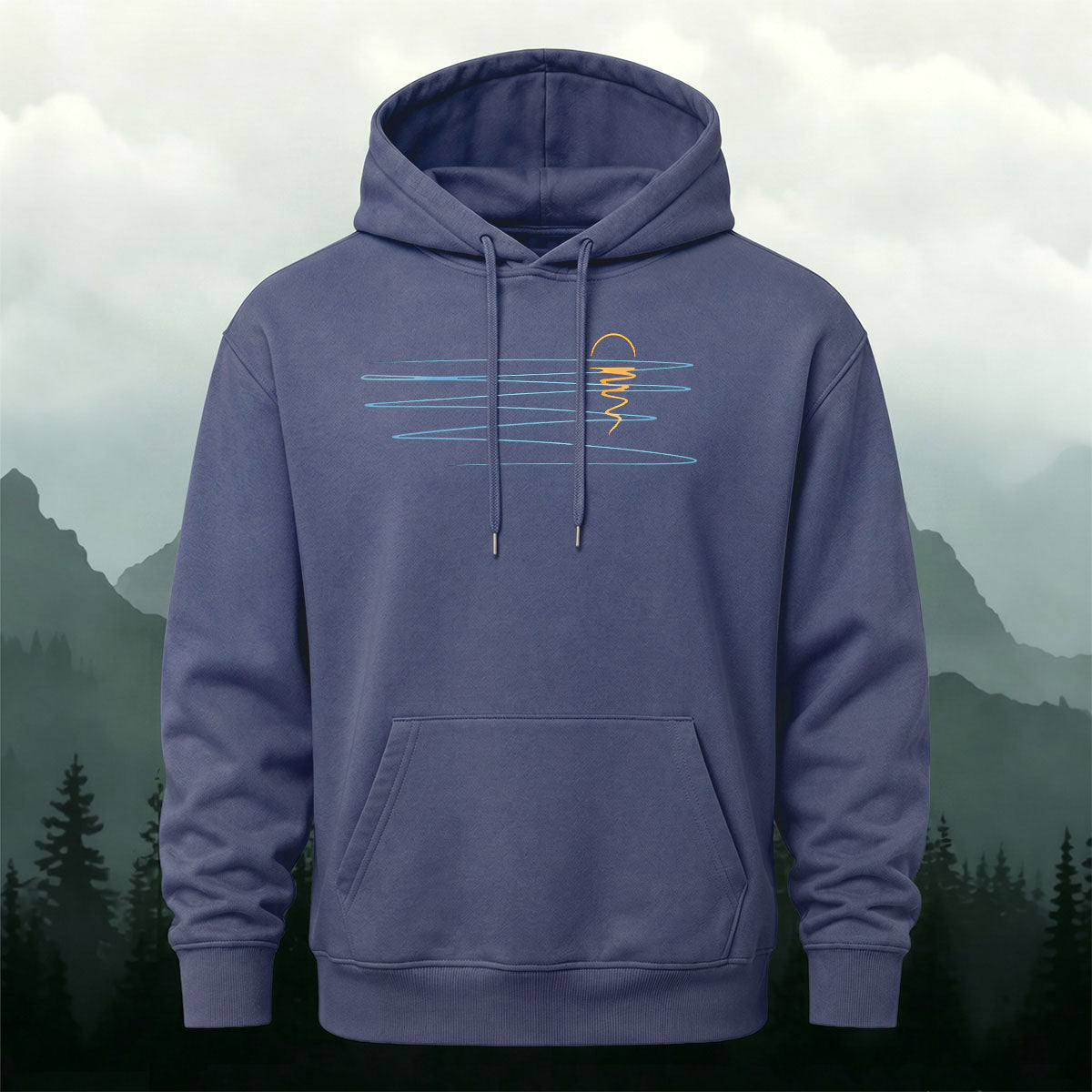 Cotton Blend Wave Geometric Print Casual Hoodie
