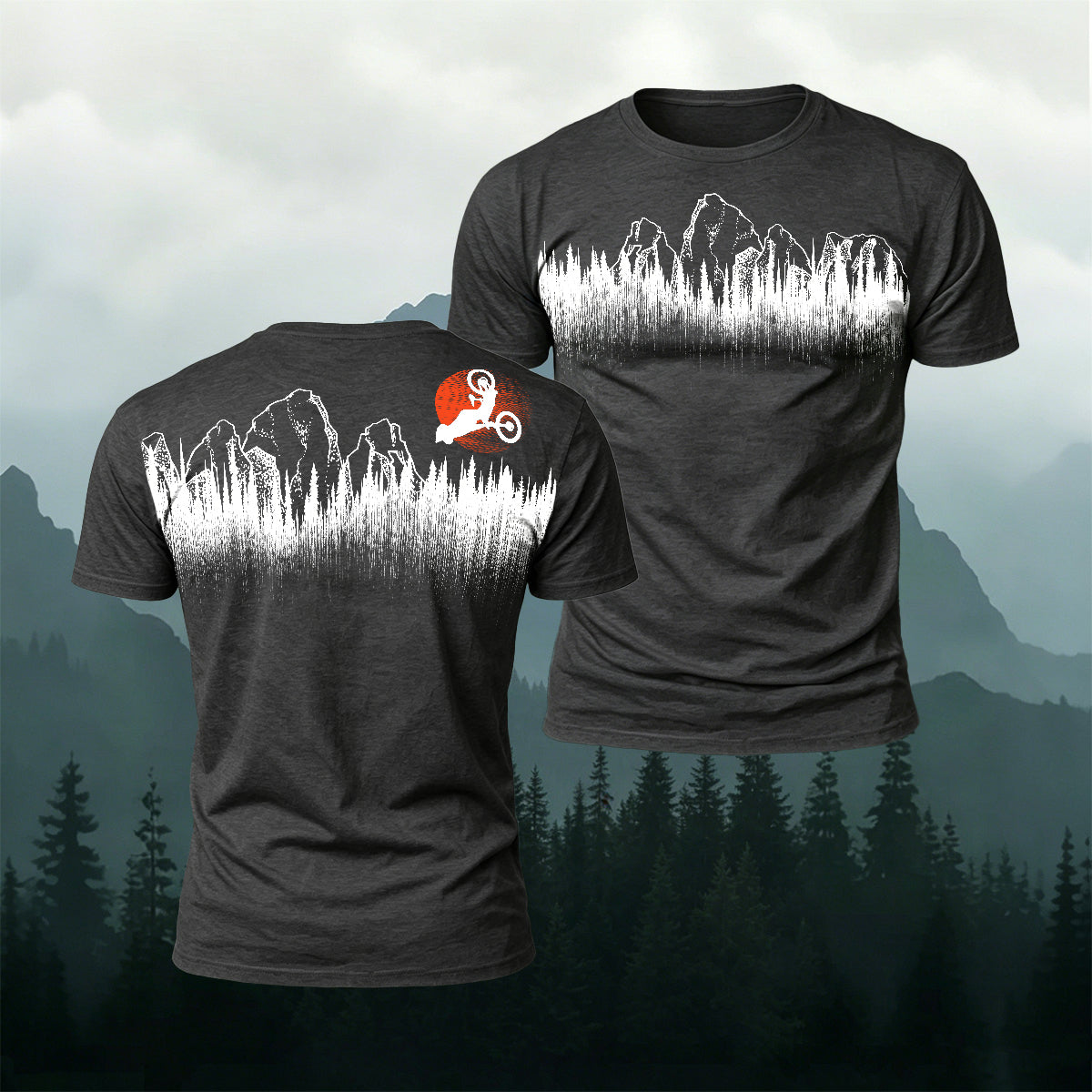 Mountain Biking Print Natural Casual T-Shirt