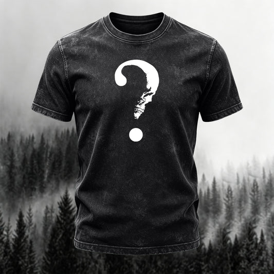 Washed Cotton Question Mark Print Vintage T-Shirt
