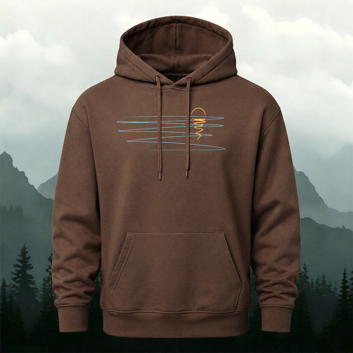 Cotton Blend Wave Geometric Print Casual Hoodie