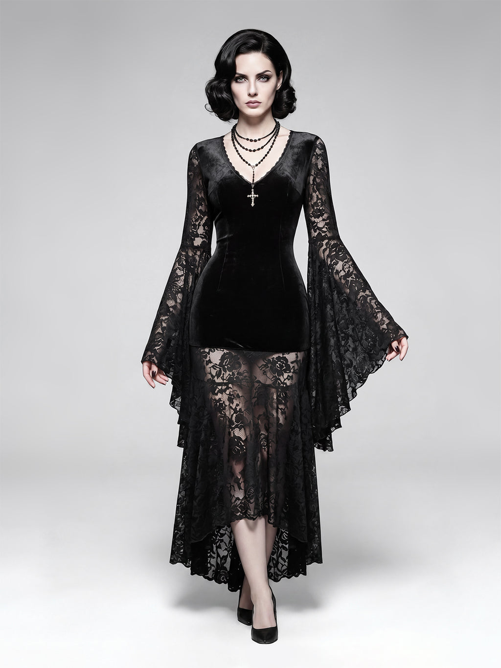 Dark and Elegant Lace Velvet Dress