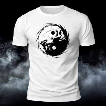Premium Cotton Yin And Yang Skull Printed T-Shirt