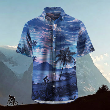 Sublimation Men's Sunset Coast Scenery Collared Hawaiian Shirt