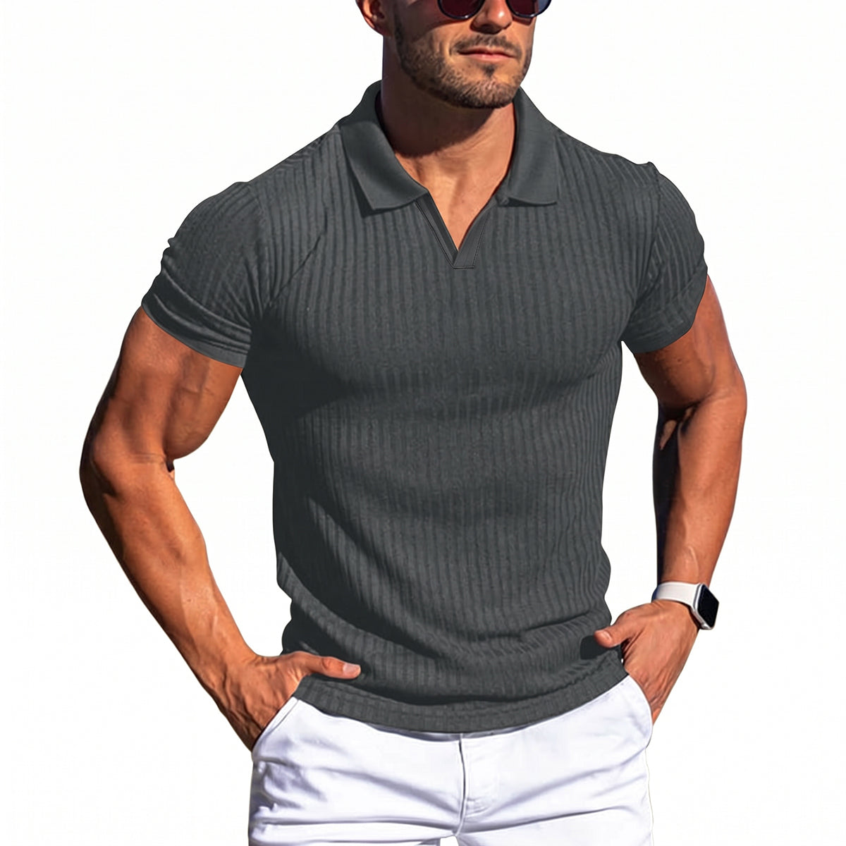 Vertical Stripe Casual Short-Sleeve Polo Shirt