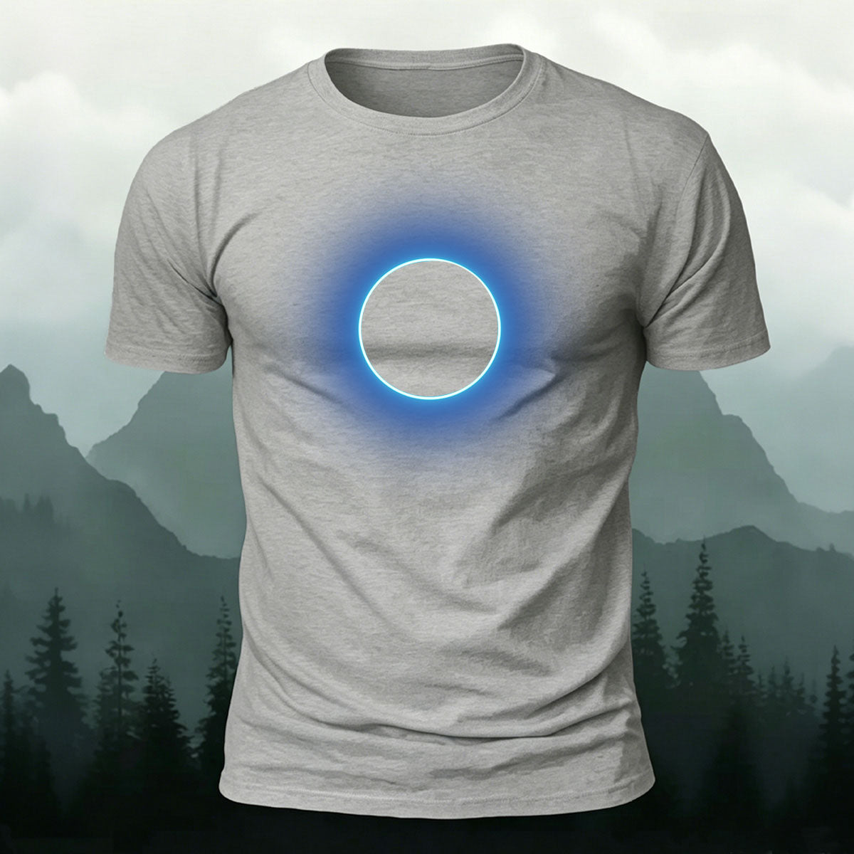 Glowing Circle Pattern Minimalist Breathable T-shirt Light Grey