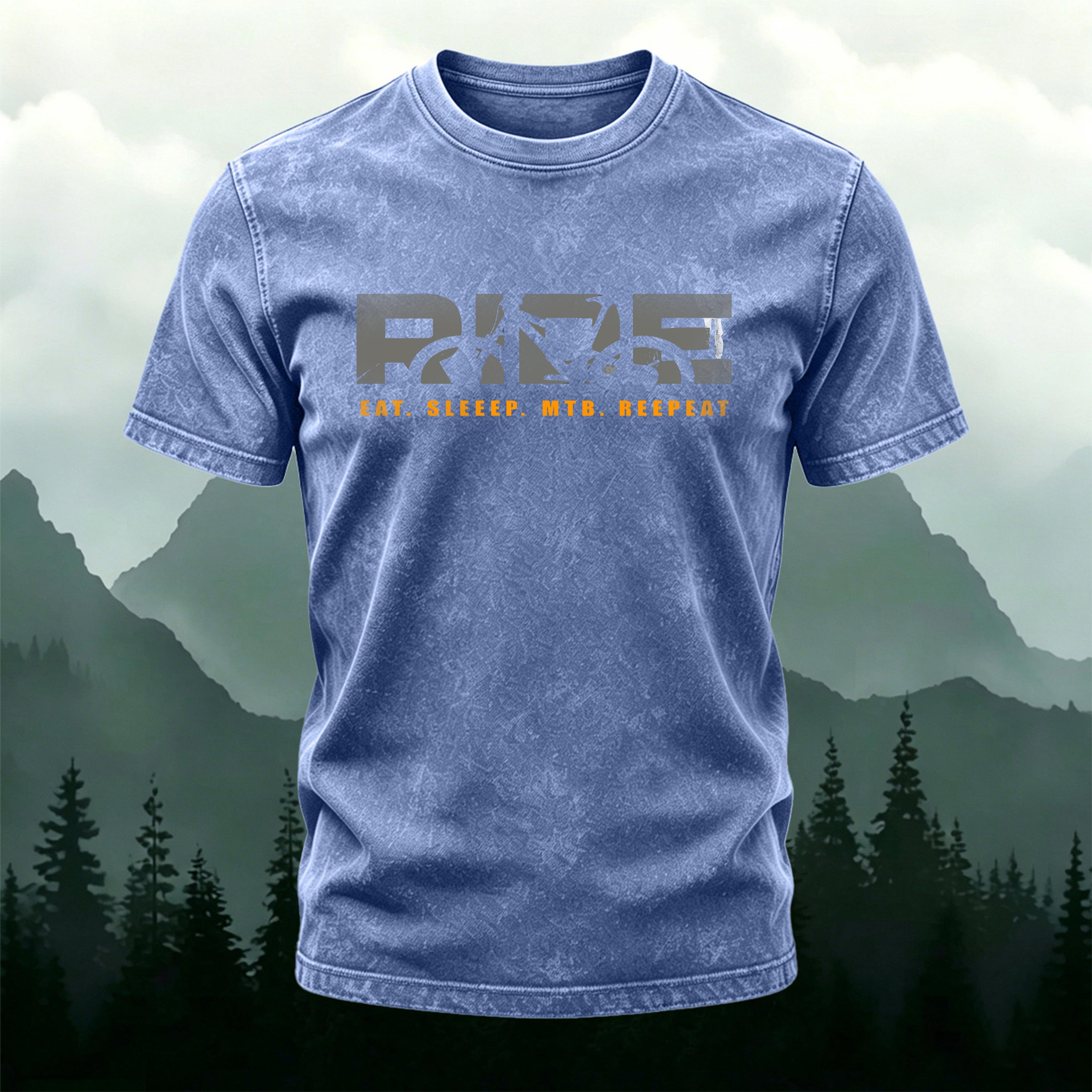 Ride Letter Print Washed Cotton Casual T-Shirt