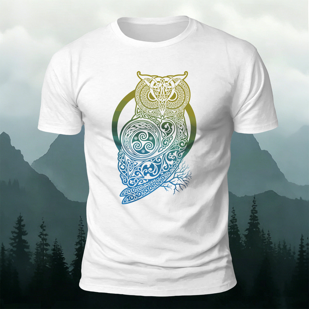 Viking Mythology Owl Print Casual Cotton T-Shirt