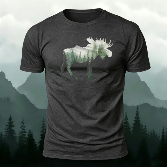 Forest Moose Silhouette Printed T-Shirt