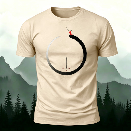 Combed Cotton Minimalist Samurai Warrior-Print Casual T-Shirt