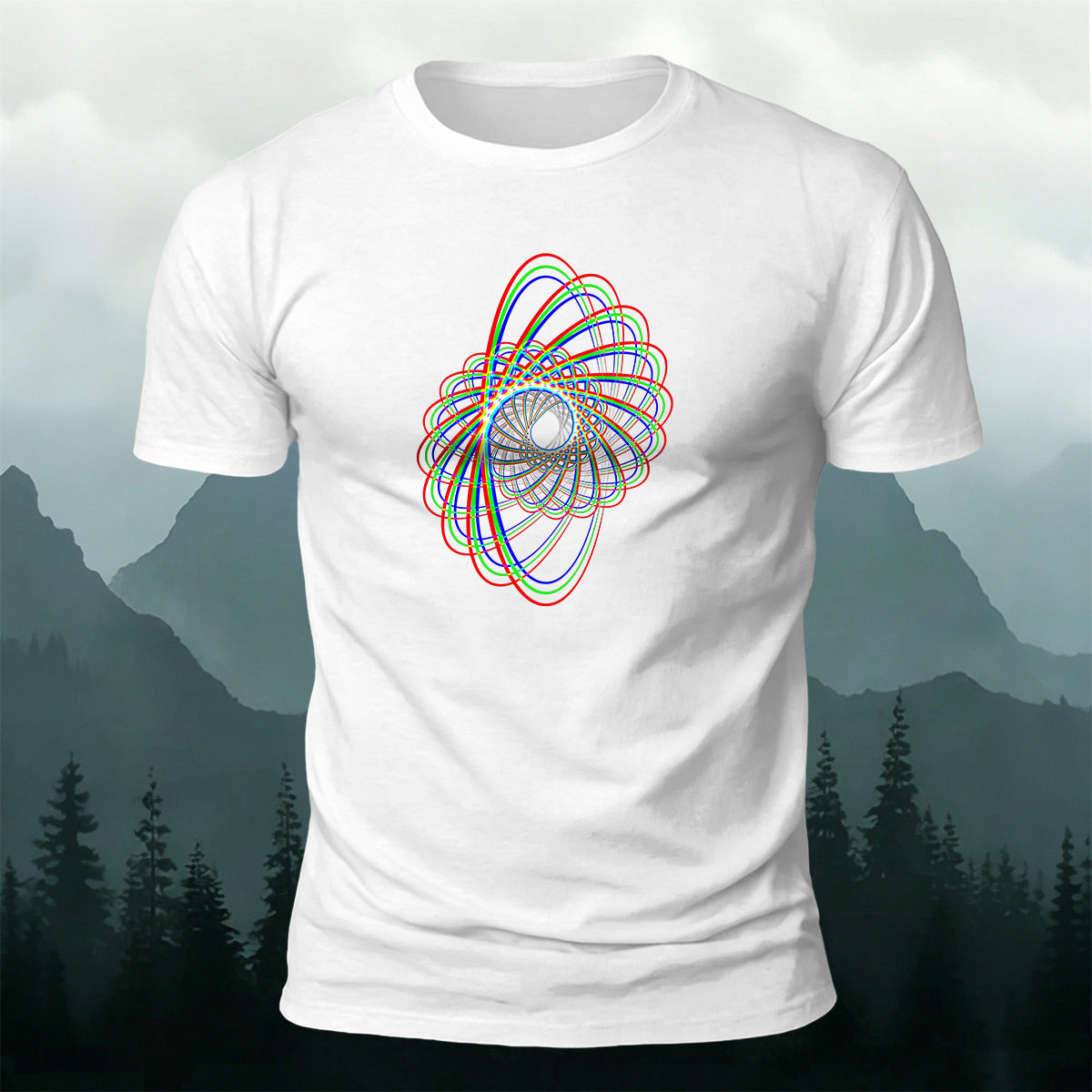 Combed Cotton Colorful Arcs Casual Crew-Neck T-Shirt