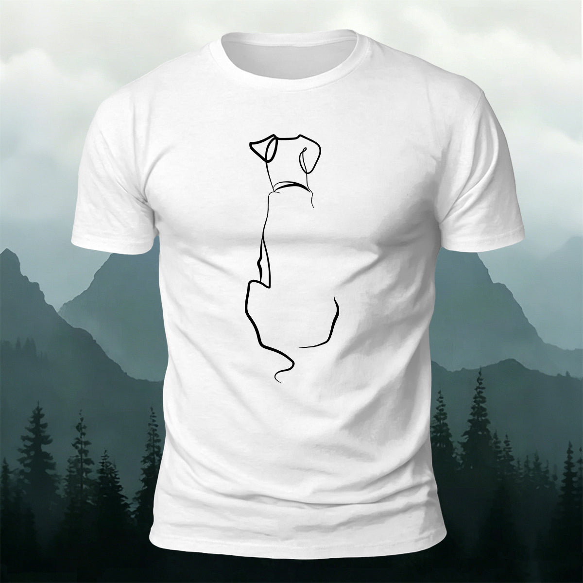 Cotton a Line-Art Puppy Print Casual T-Shirt