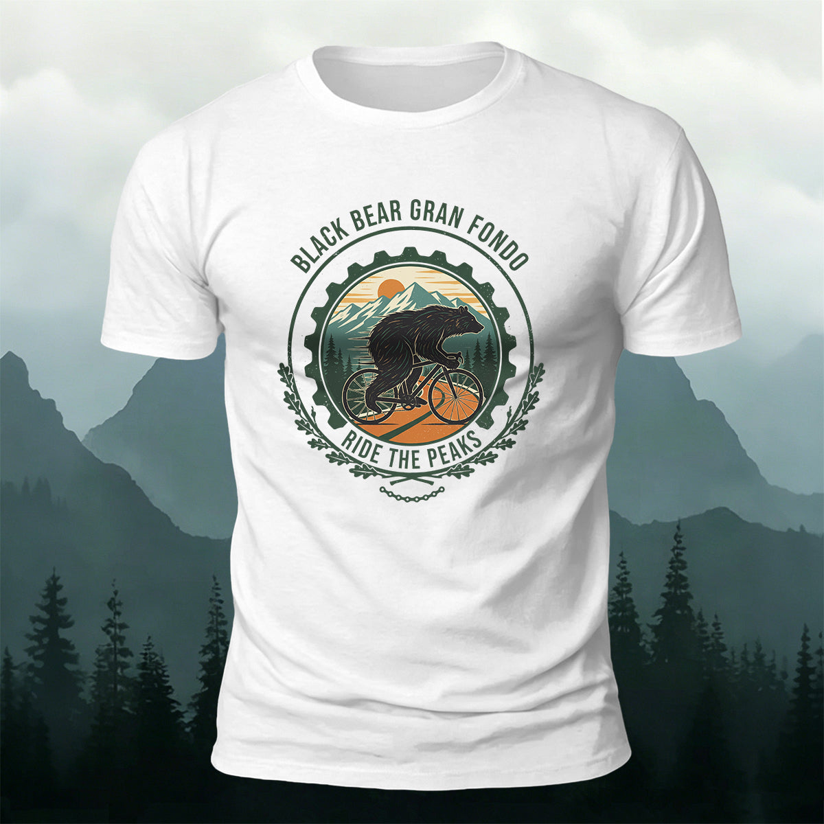Black Bear Outdoor Cycling Round-Print Casual Cotton Tee