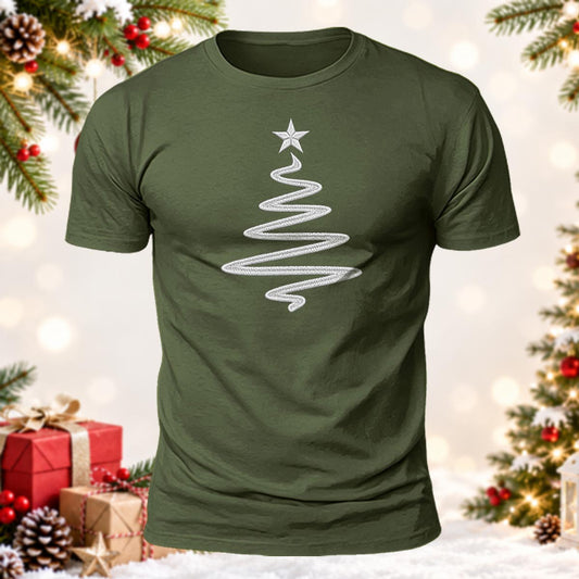 Minimalist White Line Christmas Tree Printed Short Sleeve T-Shirt