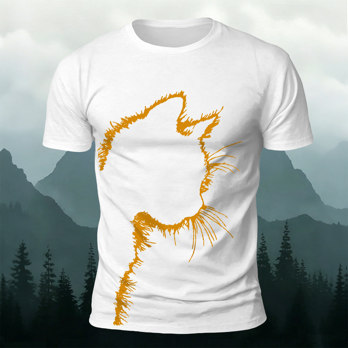 Sublimation Cat Head Casual Crew-Neck T-Shirt