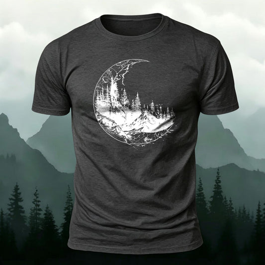 Combed Cotton Vintage Celestial Star Chart Pine Forest Moon Graphic Tee
