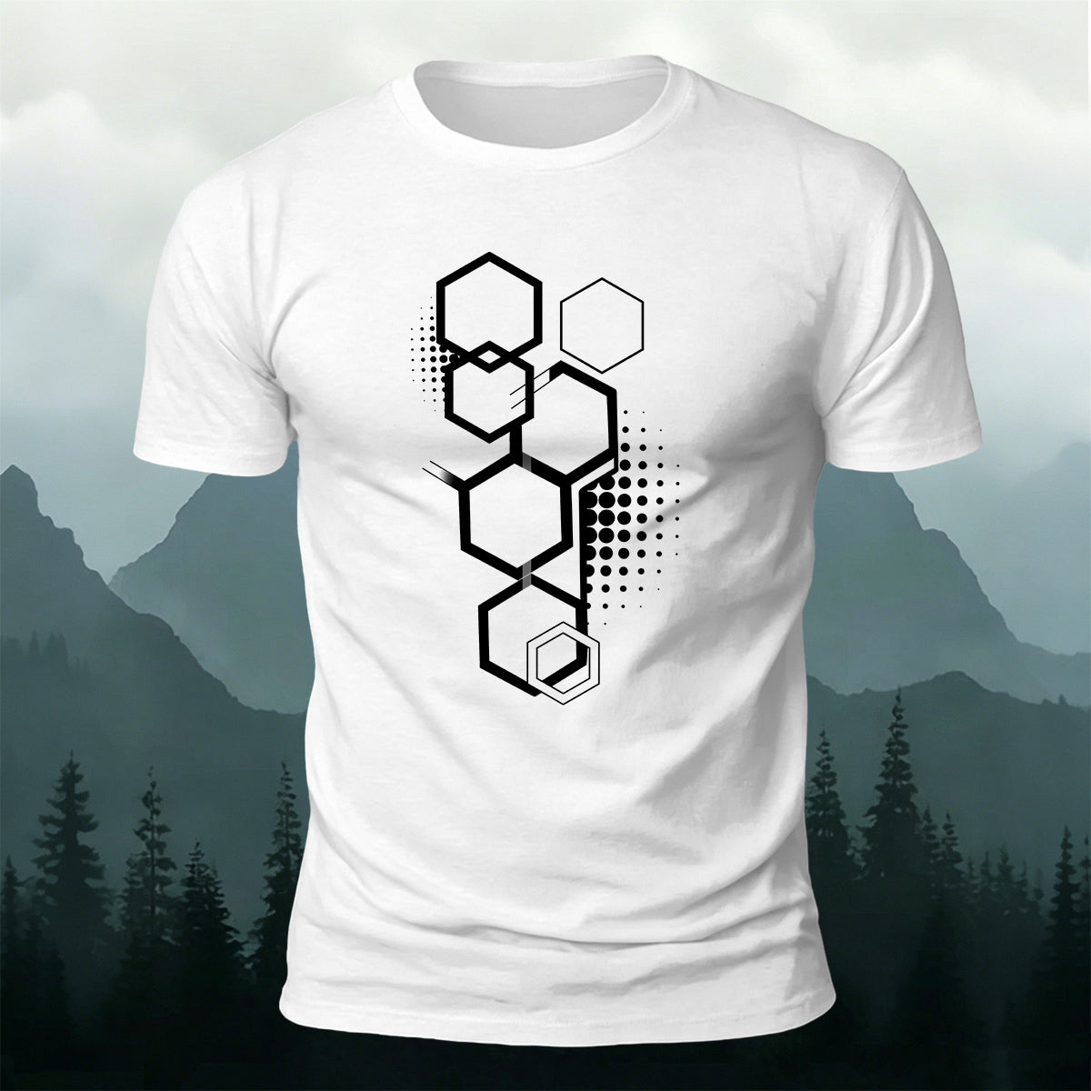 Cotton Hexagon Geometric Pattern Trendy Casual T-Shirt