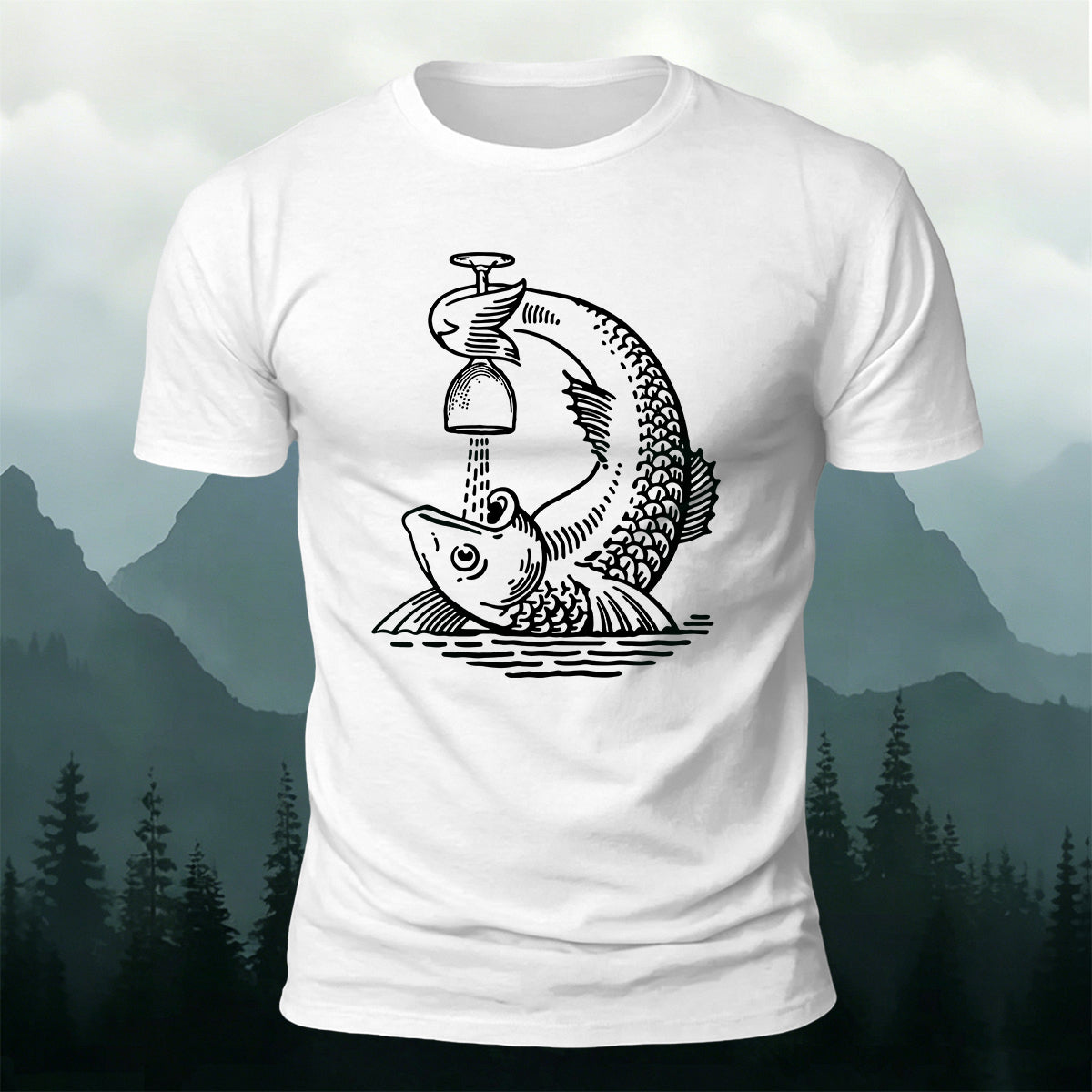 Fish Drunk Printed Casual Cotton Versatile T-Shirt