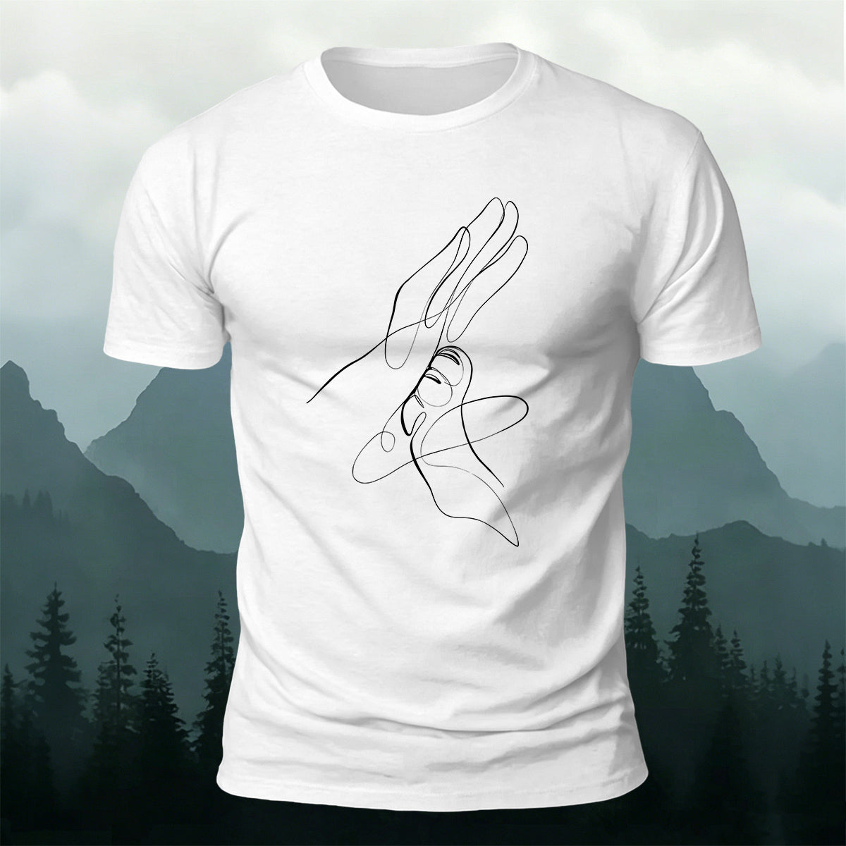 Combed Cotton Artistic Line Drawing Crew Neck T-Shirt