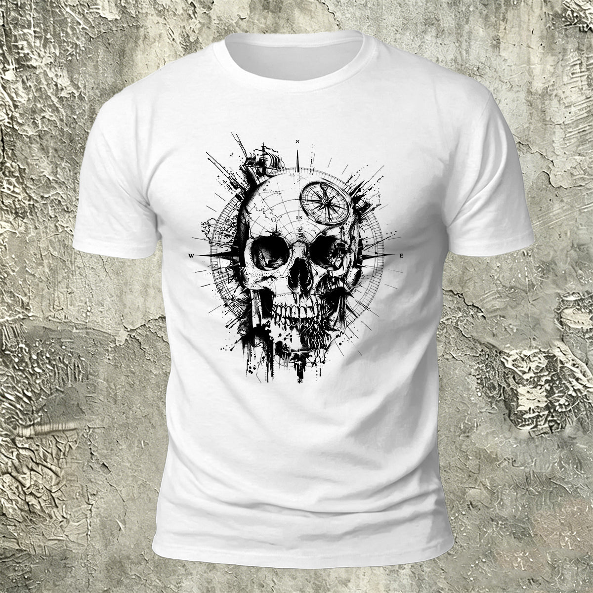 Nautical Compass Skull Retro Casual Breathable Tee