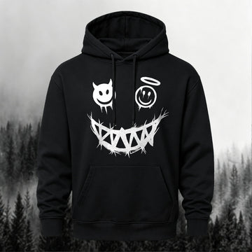 Cotton-Blend Good & Evil Spiky Smile Print Versatile Hoodie