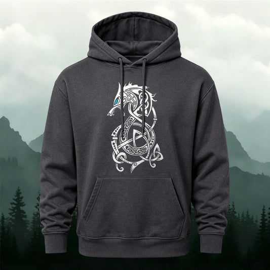 Cotton-Blend Viking Wolf Celtic Knot Print Versatile Hoodie