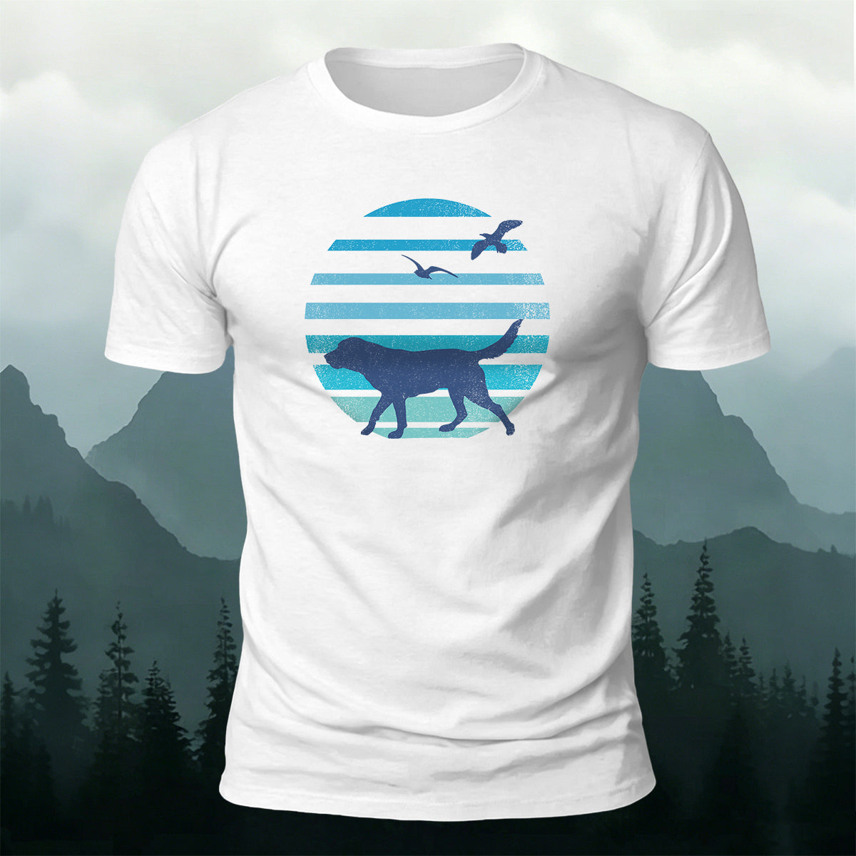 Cotton Circular Dog Silhouette Print Round-Neck T-Shirt