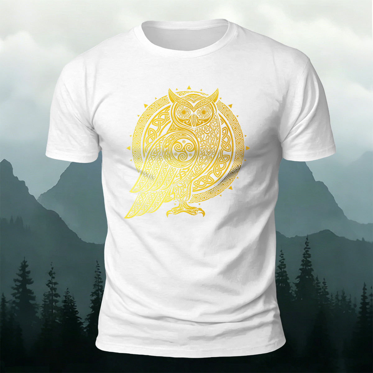 Owl Silhouette Mythical Print Casual Cotton T-Shirt