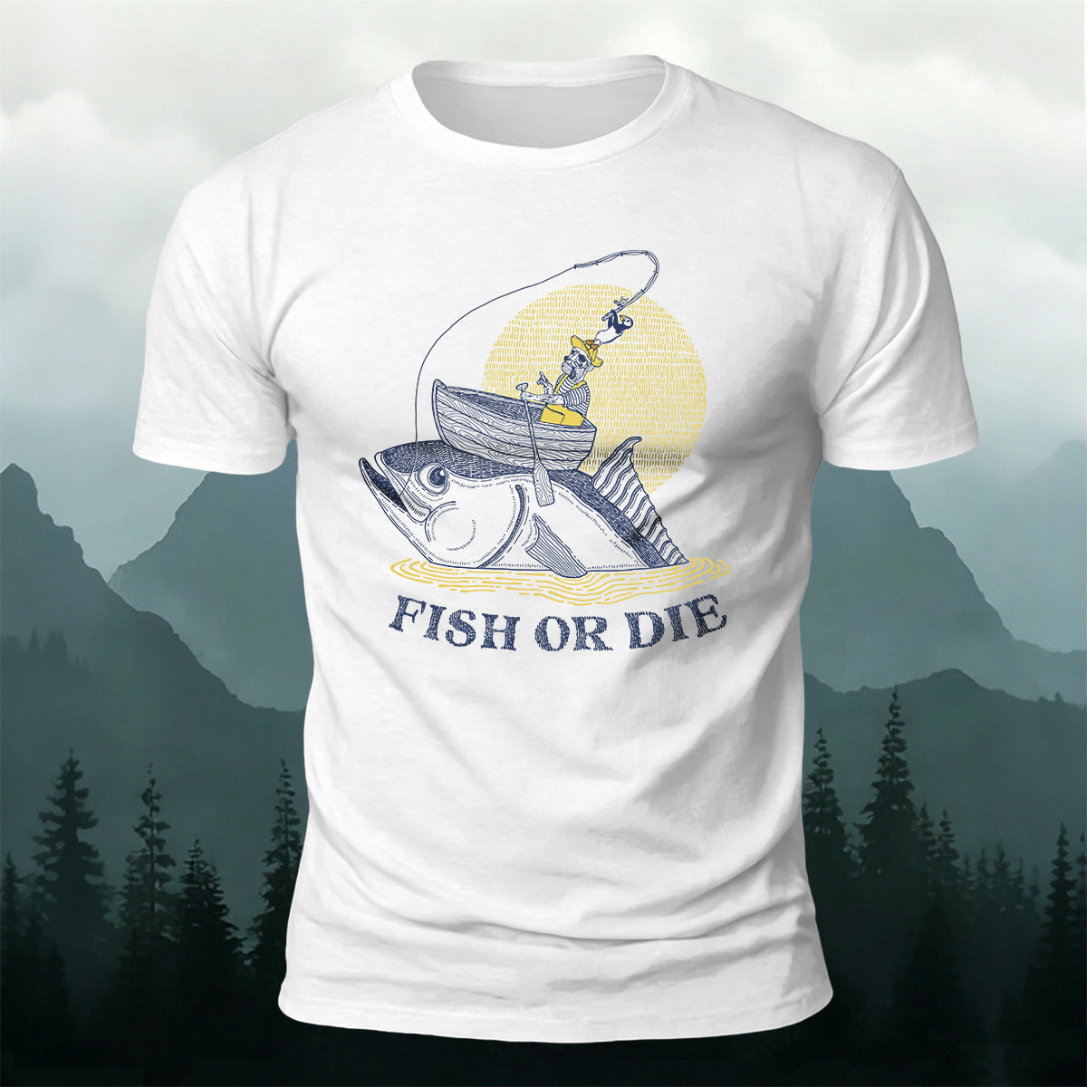 Fish Or Die Printed Casual Cotton T-Shirt