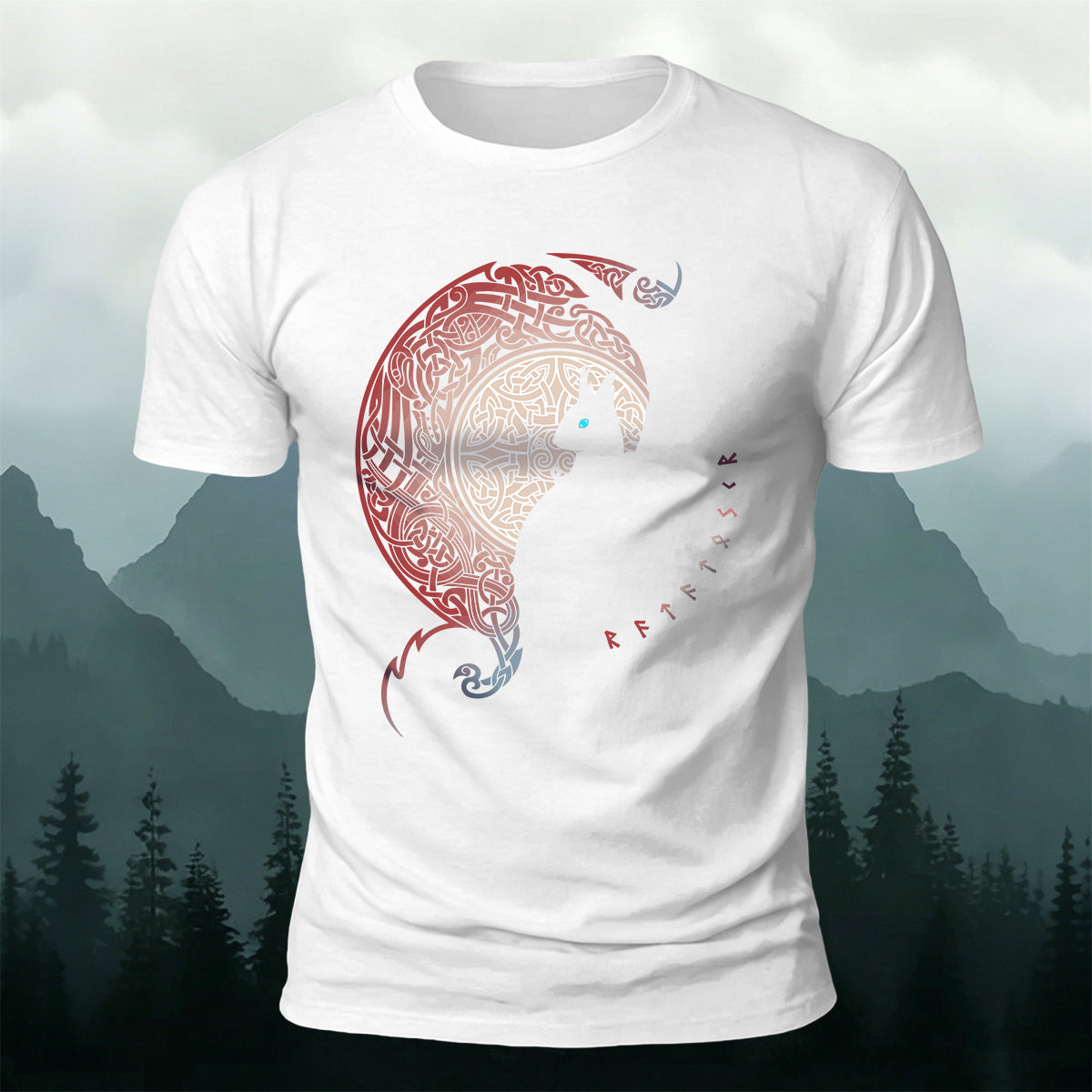 Cold-Eyed Giant Wolf Silhouette Mythical Design Cotton Tee