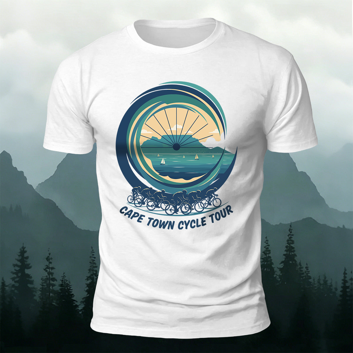 Outdoor Cyclists Round-print Casual Cotton T-Shirt