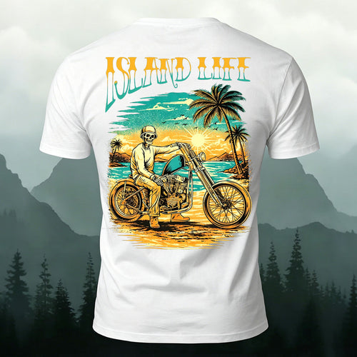 American Retro Motorcycle Skull Casual Cotton T-Shirt