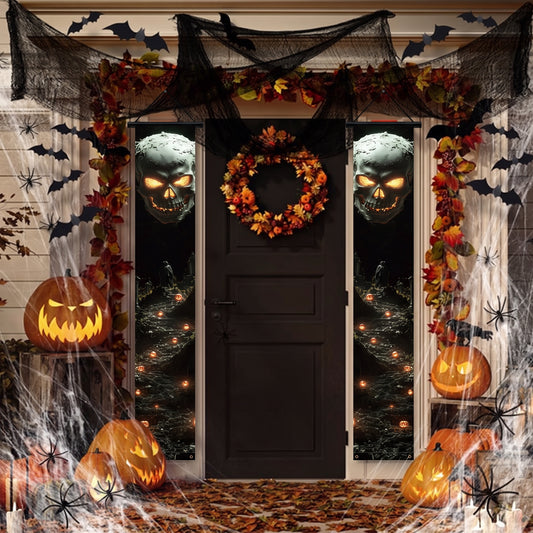 Polyester Graveyard Skull Vertical Hanging Banner