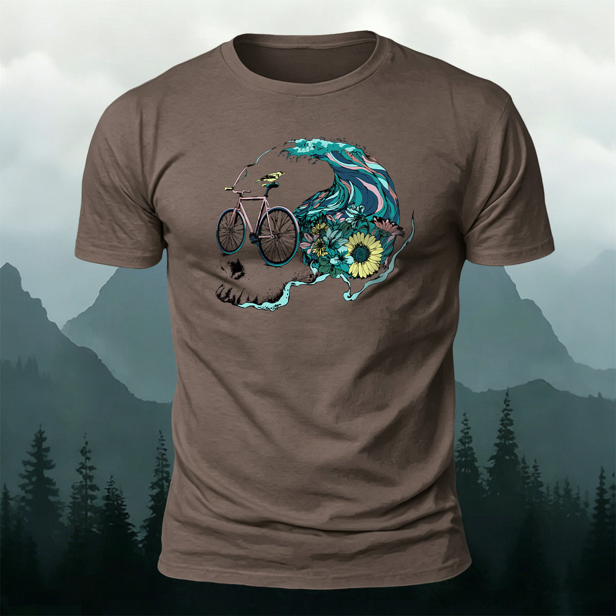 Enjoy Cycling Pattern Casual 100% Cotton T-Shirt