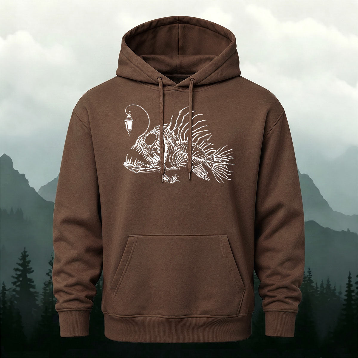 Cotton Blend Minimalist Lantern Fish Casual Hoodie