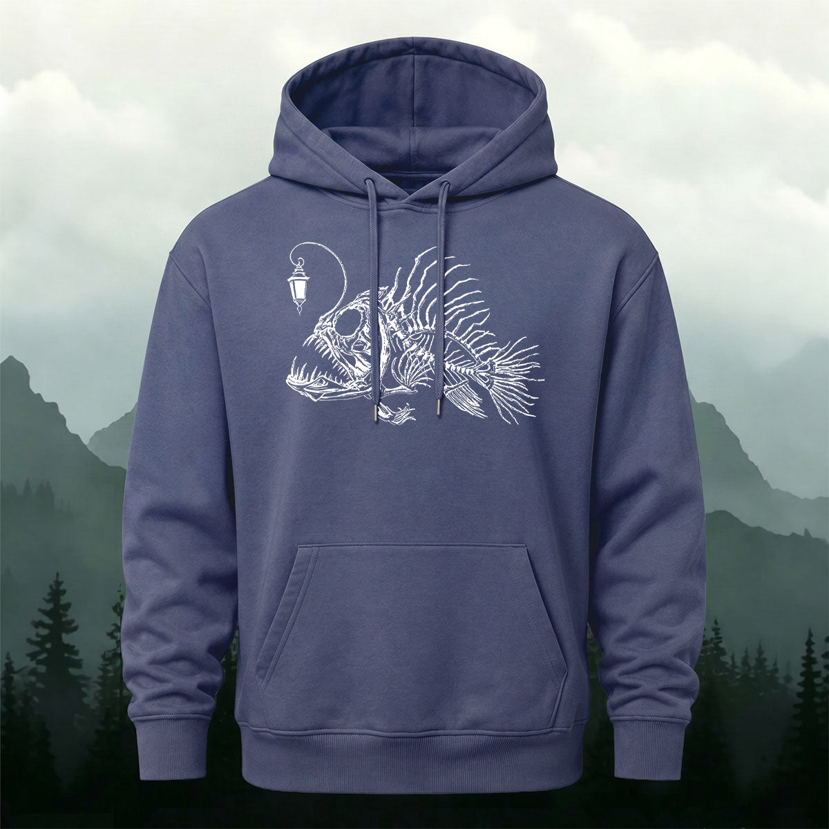 Cotton Blend Minimalist Lantern Fish Casual Hoodie