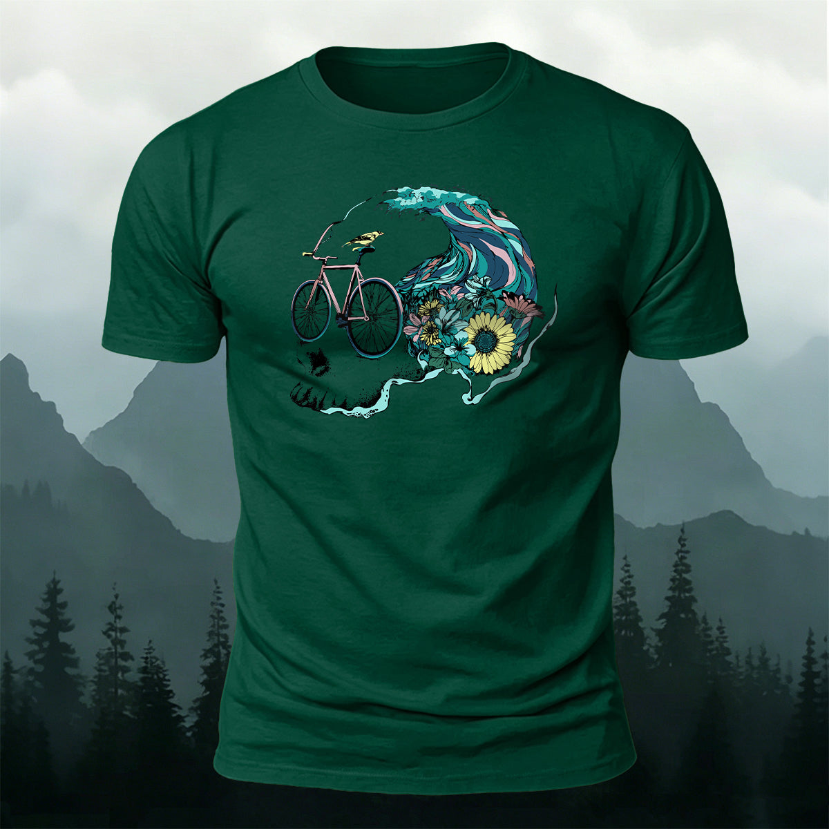 Enjoy Cycling Pattern Casual 100% Cotton T-Shirt