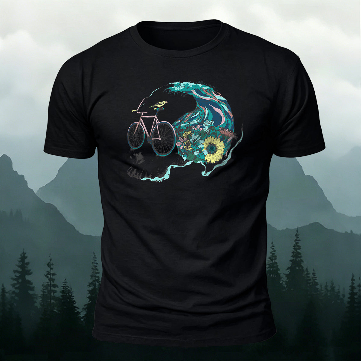 Enjoy Cycling Pattern Casual 100% Cotton T-Shirt